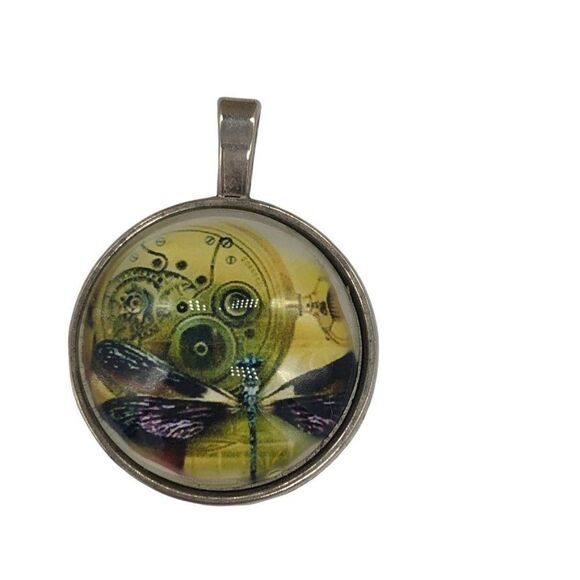 Steam Punk Dragonfly Watch Motif Pendant Glass Dog-tag Bag Charm - Picture 7 of 10